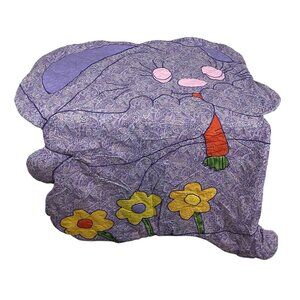 Bunny Shaped Quilted Play Blanket Purple Floral 33 X 43 Nursery Quilt